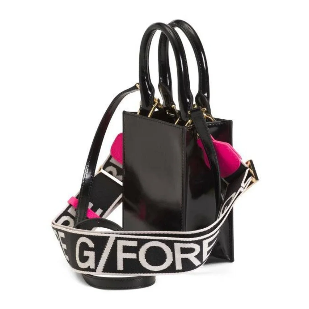 G/FORE Metal Tees Box Calf Leather Mini Tote Black Pink Crossbody Bag NWT Golf